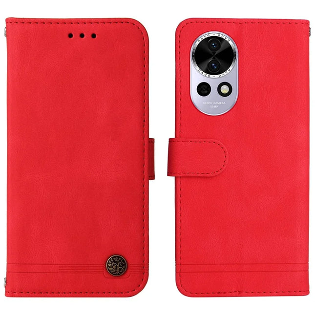 For Huawei nova 13 5G  /  nova 12 5G Wallet Case Skin Touch Leather Phone Cover Tree Pattern Hardware - Red