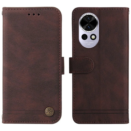 For Huawei nova 13 5G  /  nova 12 5G Wallet Case Skin Touch Leather Phone Cover Tree Pattern Hardware - Brown