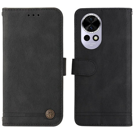 For Huawei nova 13 5G  /  nova 12 5G Wallet Case Skin Touch Leather Phone Cover Tree Pattern Hardware - Black