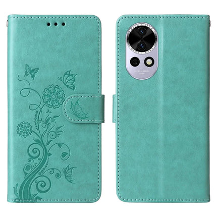 For Huawei nova 13 5G / nova 12 5G Leather Case Butterfly Floral Imprint Wallet Stand Cover - Green