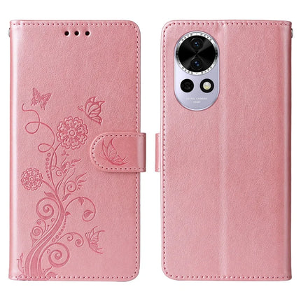 For Huawei nova 13 5G / nova 12 5G Leather Case Butterfly Floral Imprint Wallet Stand Cover - Pink