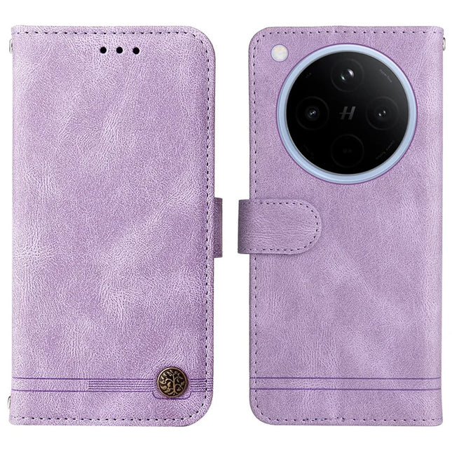 For Oppo Find X8 5G Wallet Case Skin Touch Leather Phone Cover Tree Pattern Hardware - Purple