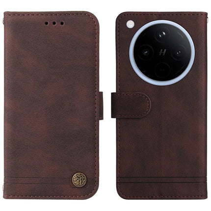 For Oppo Find X8 5G Wallet Case Skin Touch Leather Phone Cover Tree Pattern Hardware - Brown