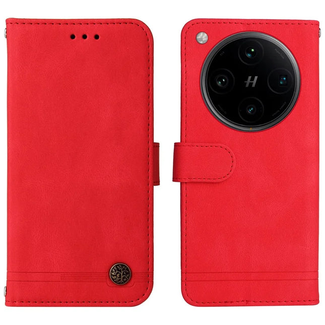 For Oppo Find X8 Pro 5G Wallet Case Skin Touch Leather Phone Cover Tree Pattern Hardware - Red