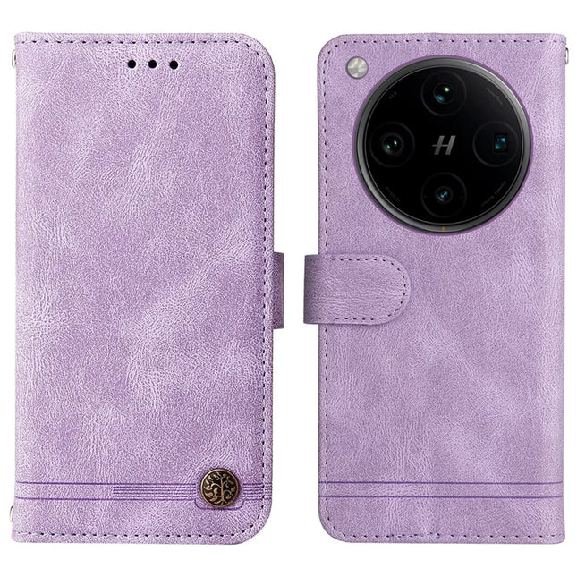 For Oppo Find X8 Pro 5G Wallet Case Skin Touch Leather Phone Cover Tree Pattern Hardware - Purple