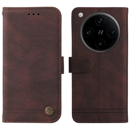 For Oppo Find X8 Pro 5G Wallet Case Skin Touch Leather Phone Cover Tree Pattern Hardware - Brown