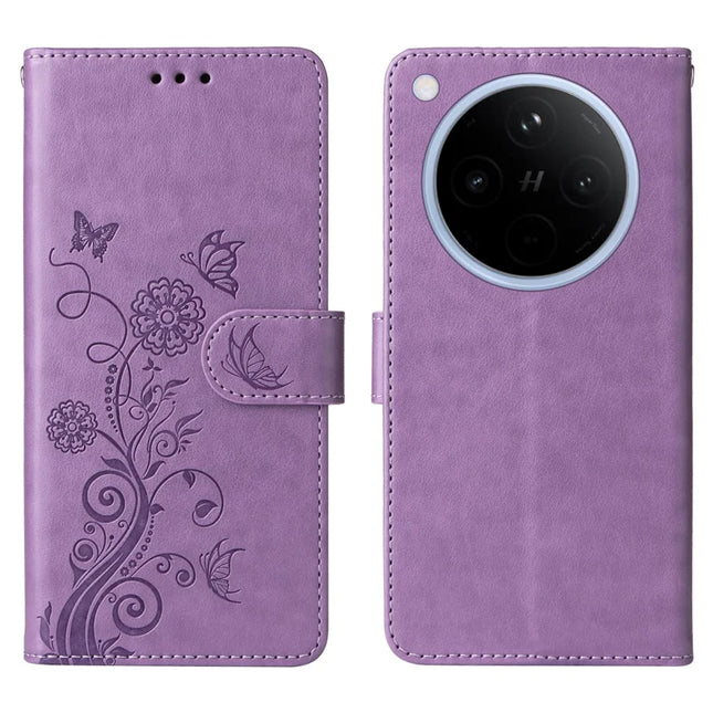 For Oppo Find X8 5G Leather Case Butterfly Floral Imprint Wallet Stand Cover - Purple
