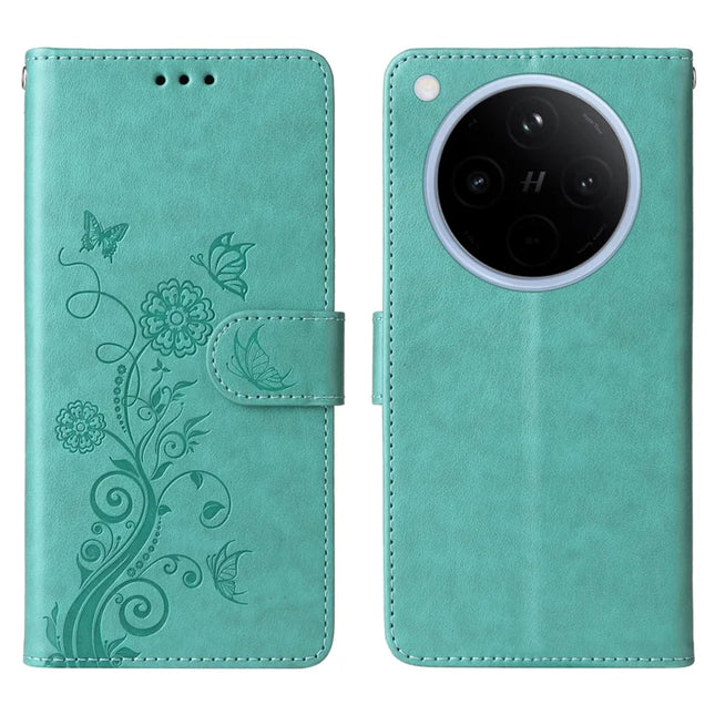 For Oppo Find X8 5G Leather Case Butterfly Floral Imprint Wallet Stand Cover - Green