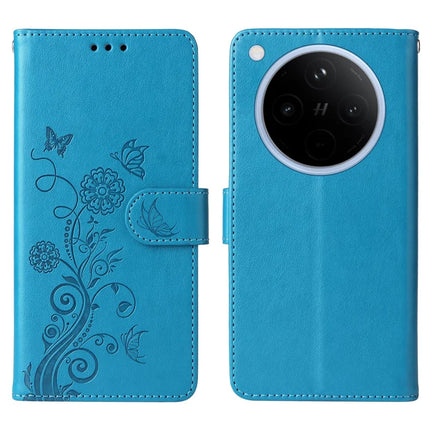 For Oppo Find X8 5G Leather Case Butterfly Floral Imprint Wallet Stand Cover - Blue
