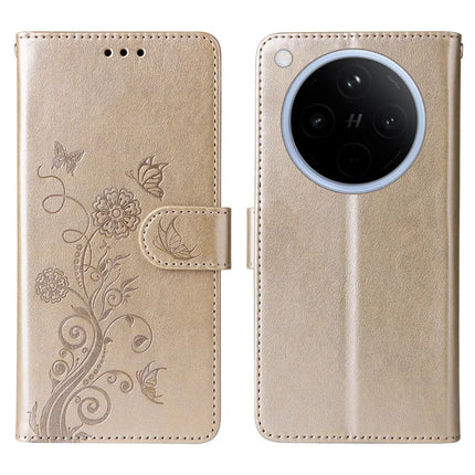 For Oppo Find X8 5G Leather Case Butterfly Floral Imprint Wallet Stand Cover - Gold