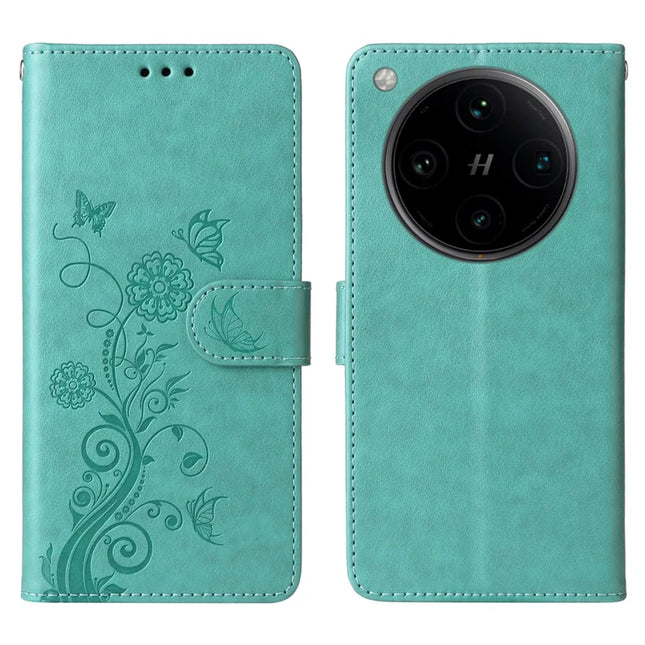 For Oppo Find X8 Pro 5G Leather Case Butterfly Floral Imprint Wallet Stand Cover - Green