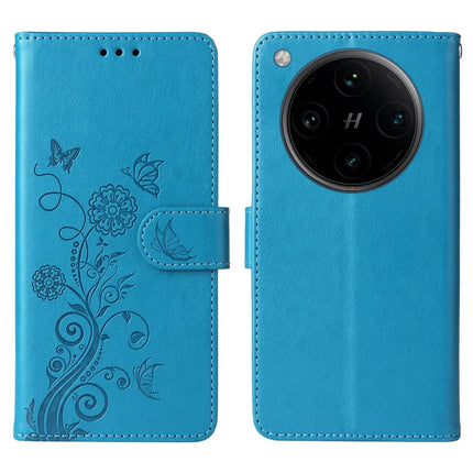 For Oppo Find X8 Pro 5G Leather Case Butterfly Floral Imprint Wallet Stand Cover - Blue