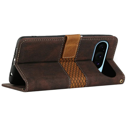 For Google Pixel 9 Pro / Pixel 9 Leather Case Grid Splicing Stand Wallet Phone Cover