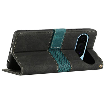 For Google Pixel 9 Pro / Pixel 9 Leather Case Grid Splicing Stand Wallet Phone Cover