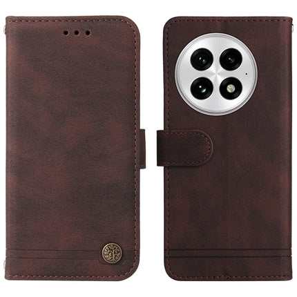 For OnePlus 13 Wallet Case Skin Touch Leather Phone Cover Tree Pattern Hardware - Brown