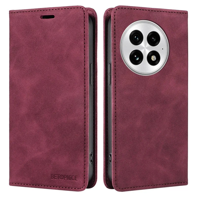 BETOPNICE 003 For OnePlus 13 Wallet Case Leather Phone Cover with Stand - Red