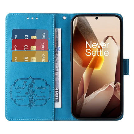 For OnePlus 13 Leather Case Butterfly Floral Imprint Wallet Stand Cover