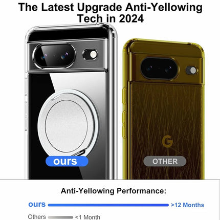 For Google Pixel 8a Magnetic Case Rotary Kickstand TPU PC Clear Phone Back Cover