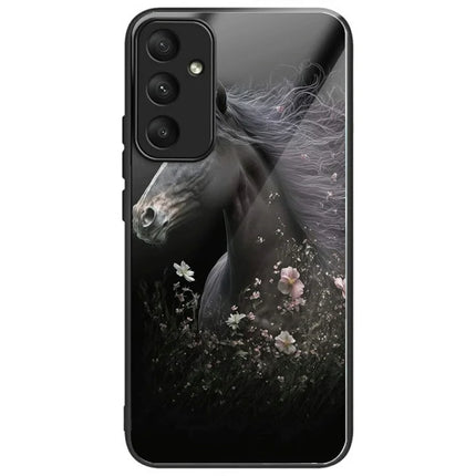 For Samsung Galaxy A16 5G  /  4G Case Tempered Glass TPU Drop-Proof Phone Cover Pattern Printing - Horse and Flower