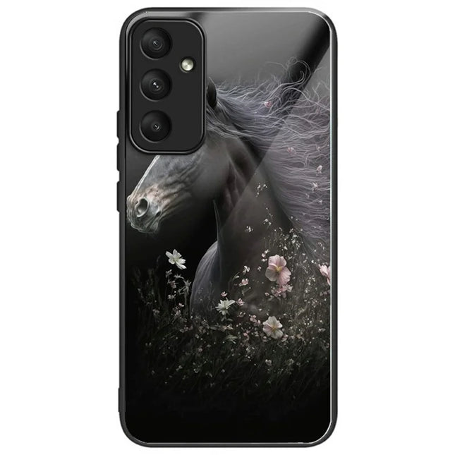 For Samsung Galaxy A16 5G  /  4G Case Tempered Glass TPU Drop-Proof Phone Cover Pattern Printing - Horse and Flower