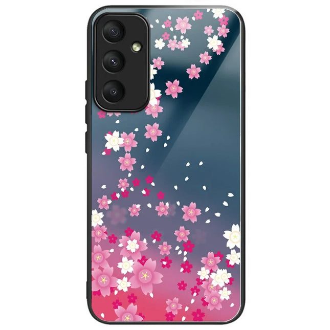 For Samsung Galaxy A16 5G  /  4G Case Pattern Printing Tempered Glass TPU Drop-Proof Phone Cover - Pink Florals
