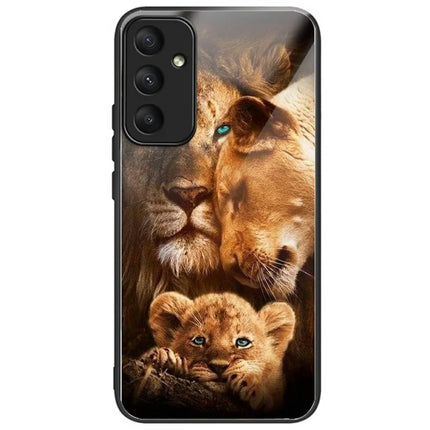 For Samsung Galaxy A16 5G  /  4G Case Pattern Printing Tempered Glass TPU Drop-Proof Phone Cover - Lion Family