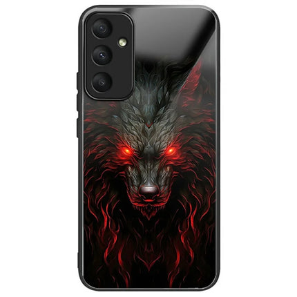 For Samsung Galaxy A26 5G Case Tempered Glass TPU Drop-Proof Pattern Printing Phone Cover - Red Eyed Wolf