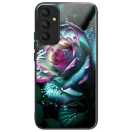 For Samsung Galaxy A26 5G Case Tempered Glass TPU Drop-Proof Pattern Printing Phone Cover - Moon Red Rose