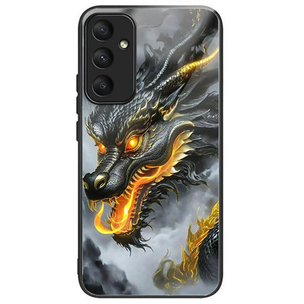 For Samsung Galaxy A36 5G Case Tempered Glass TPU Drop-Proof Pattern Printing Phone Cover - Black Dragon