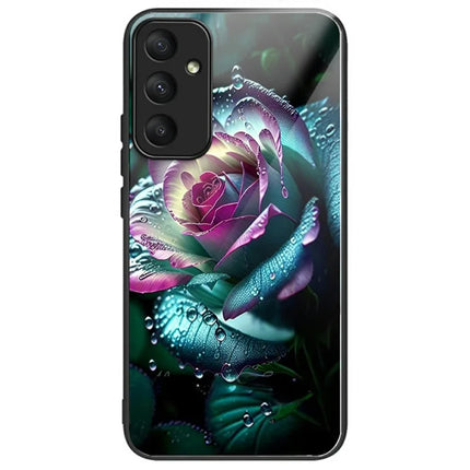 For Samsung Galaxy A36 5G Case Tempered Glass TPU Drop-Proof Pattern Printing Phone Cover - Moon Red Rose