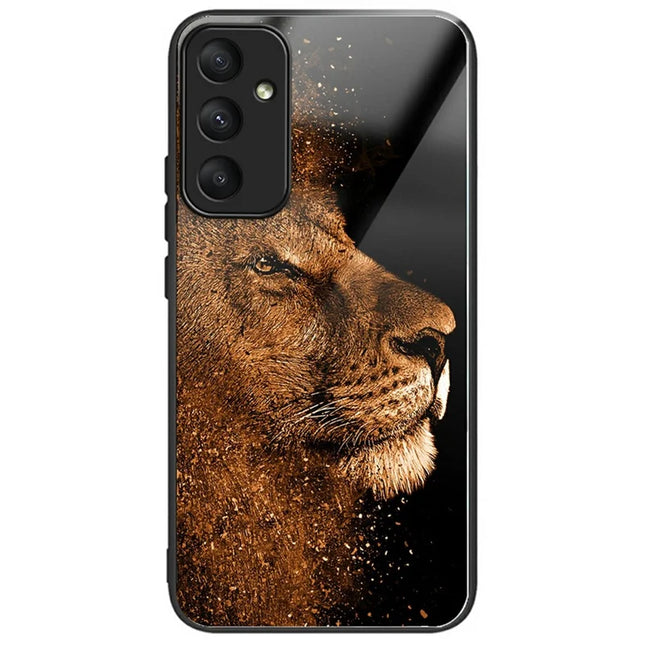 For Samsung Galaxy A56 5G Case Tempered Glass TPU Drop-Proof Pattern Printing Phone Cover - Lion With Profile