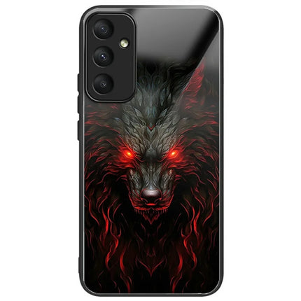For Samsung Galaxy A56 5G Case Tempered Glass TPU Drop-Proof Pattern Printing Phone Cover - Red Eyed Wolf