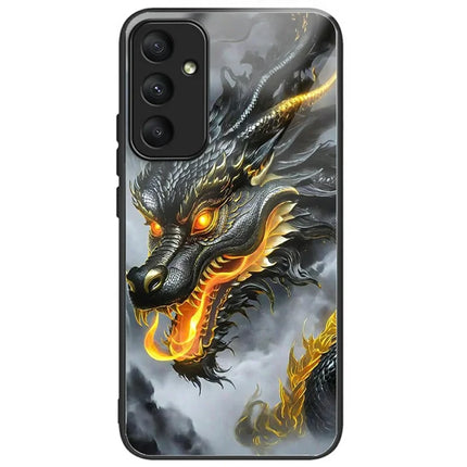 For Samsung Galaxy A56 5G Case Tempered Glass TPU Drop-Proof Pattern Printing Phone Cover - Black Dragon