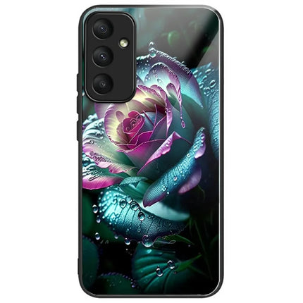 For Samsung Galaxy A56 5G Case Tempered Glass TPU Drop-Proof Pattern Printing Phone Cover - Moon Red Rose