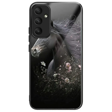 For Samsung Galaxy A26 5G Case Tempered Glass TPU Drop-Proof Phone Cover Pattern Printing - Horse and Flower