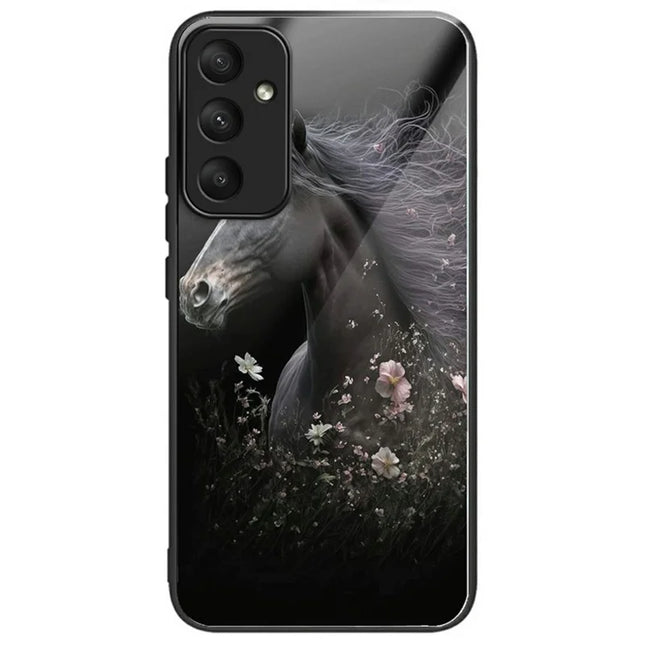 For Samsung Galaxy A26 5G Case Tempered Glass TPU Drop-Proof Phone Cover Pattern Printing - Horse and Flower