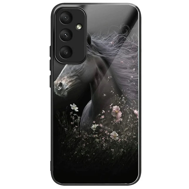 For Samsung Galaxy A36 5G Case Tempered Glass TPU Drop-Proof Phone Cover Pattern Printing - Horse and Flower