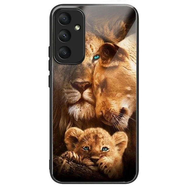 For Samsung Galaxy A36 5G Case Pattern Printing Tempered Glass TPU Drop-Proof Phone Cover - Lion Family