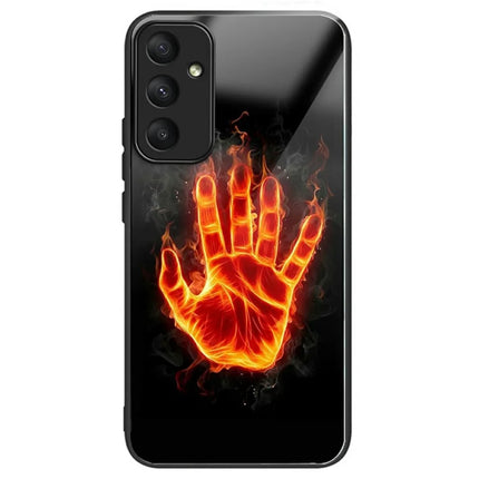 For Samsung Galaxy A36 5G Case Pattern Printing Tempered Glass TPU Drop-Proof Phone Cover - Flame Palm
