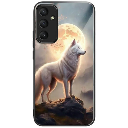 For Samsung Galaxy A56 5G Case Pattern Printing Tempered Glass TPU Drop-Proof Phone Cover - White Wolf