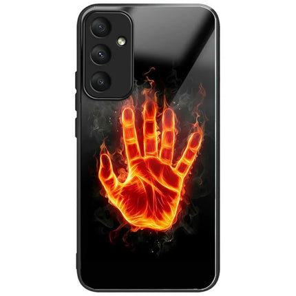 For Samsung Galaxy A56 5G Case Pattern Printing Tempered Glass TPU Drop-Proof Phone Cover - Flame Palm
