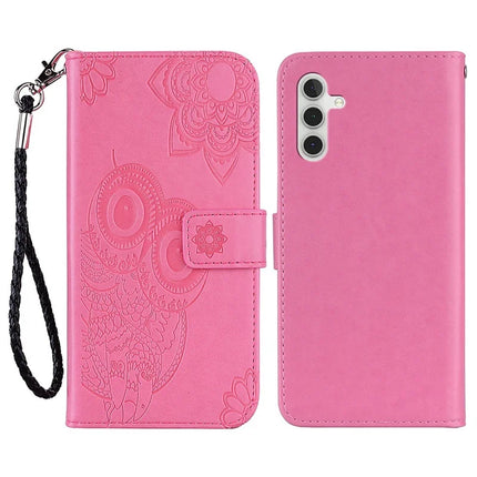 For Samsung Galaxy A36 5G Case Owl Flower Imprinted Leather Cover Wallet with Strap - Rose