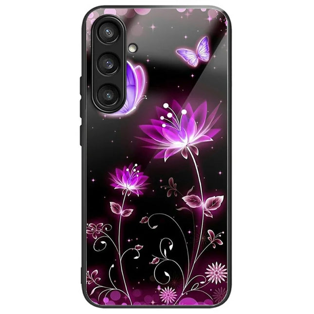 For Samsung Galaxy A26 5G Case Tempered Glass Back Cover with Pattern Printing - Flower Butterfly