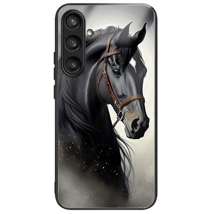 For Samsung Galaxy A26 5G Case Tempered Glass Back Cover with Pattern Printing - Grey Horse