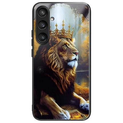 For Samsung Galaxy A26 5G Case Tempered Glass Back Cover with Pattern Printing - Gold Lion Crown