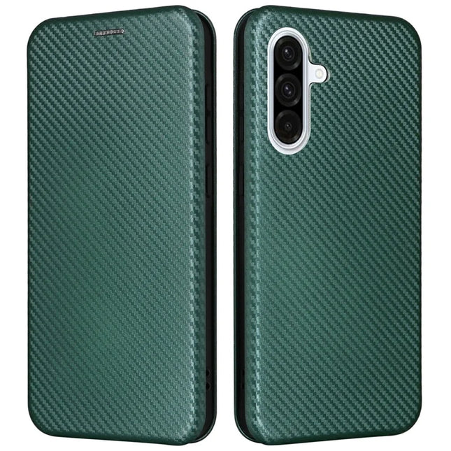 For Samsung Galaxy A26 5G Case Carbon Fiber Texture Drop-Proof PU Leather Phone Cover - Green