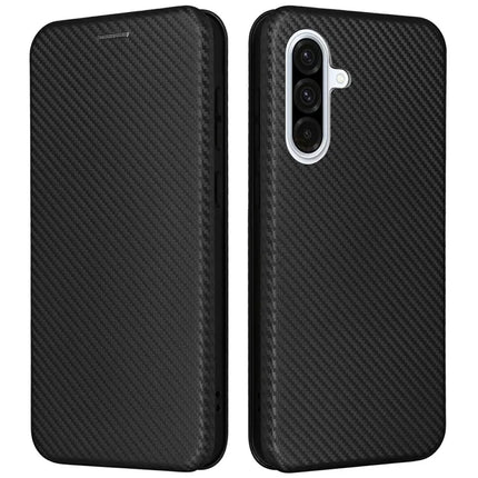 For Samsung Galaxy A26 5G Case Carbon Fiber Texture Drop-Proof PU Leather Phone Cover - Black