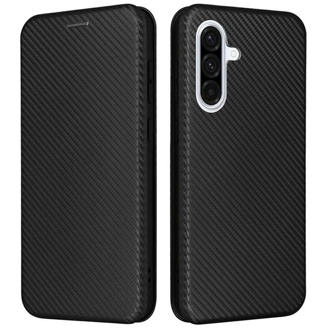 For Samsung Galaxy A26 5G Case Carbon Fiber Texture Drop-Proof PU Leather Phone Cover - Black