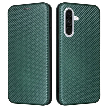 For Samsung Galaxy A56 5G Case Carbon Fiber Texture Drop-Proof PU Leather Phone Cover - Green