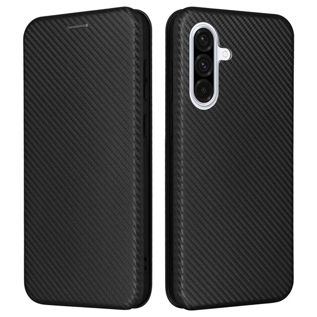 For Samsung Galaxy A56 5G Case Carbon Fiber Texture Drop-Proof PU Leather Phone Cover - Black